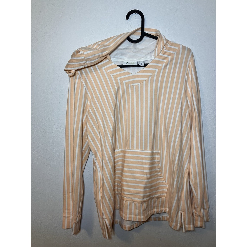 D & Co. Active Peach Striped‎ Shirt Women's Long Sleeve Hoodie Small Pullover